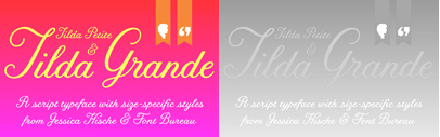 Tilda‚ Jessica Hische’s typeface for Moonrise Kingdom: it comes in two size-specific styles.