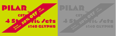 Pilar‚ a geometric sans serif‚ has 4 different variations. 50% off until July 5.