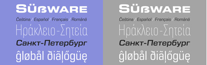 Eurostile Next was expanded with additional widths as well as italic styles. And it also supports Greek and Cyrillic.