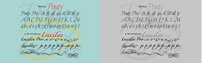 Pouty and Lucilee were remastered and expanded. Introductory offer 50% off. And the fonts in Michael Clark Collection are 20% off during the month of July.