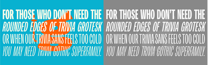 Storm Type Foundry released Trivia Gothic‚ a grotesque supporting Cyrillic and Greek.