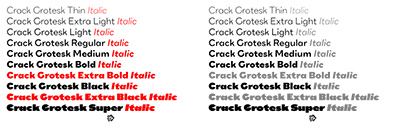 Nice to type updated Crack Grotesk with two new weights‚ corresponding italics‚ and a variable font.