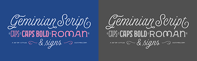 Sudtipos released Geminian‚ which is a set of five fonts: Script‚ Caps‚ Caps Bold‚ Roman‚ and Signs.