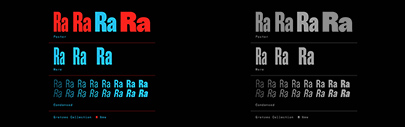 Three new styles were added to Grotzec Poster: Black‚ X Condensed Bold and XX Condensed Bold.