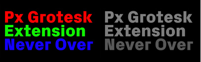 Two new weights‚ Thin and Black‚ were added to Px Grotesk. Besides them‚ Px Grotesk Mono was released.