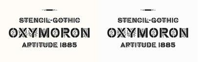 Stencil Gothic‚ a digital revival of the first known stencil typeface designed by John West of Brooklyn‚ New York in 1885. Digitized by Johannes Lang and Ellmer Stefan in 2014.