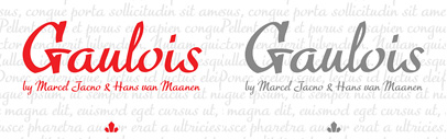 Gaulois‚ a script font by Canada Type‚ is available. It’s a revival of Marcel Jacno’s typeface in the 1930’s.