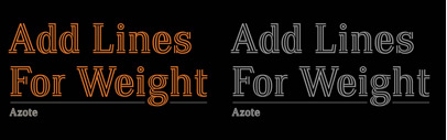 Azote is a multiline typeface family that adds lines for weight. Note: it doesn’t include the diacritics.