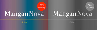 Mangan Nova‚ a semi-condensed version of Mangan. Mangan Nova Family is 50% off until June 20.