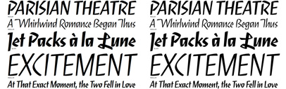 Serge‚ a lively script by Cyrus Highsmith‚ is available at Font Bureau and for online use through Webtype. The family includes three weights and swash caps.