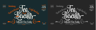 Tea Biscuit‚ an upright brush script typeface‚ by Fenotype. 35% off until Jul 17.