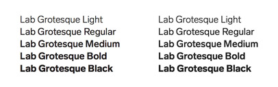 Lab Grotesque comes with 5 weights + italics. It is designed with and for Stockholm Design Lab.