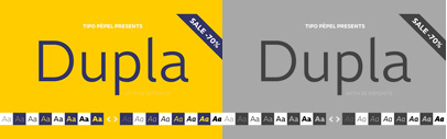 Dupla comes with 8 weights + italics. Designed by by @JosepPatau. 70% off until Aug 17.