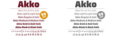 The complete Akko family is just 99 Euro‚ the new Brewery No 2 typeface‚ and more offers.
