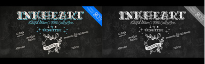 Inkheart‚ a handmade font family‚ by Fenotype. The family is 80% off until April 1.