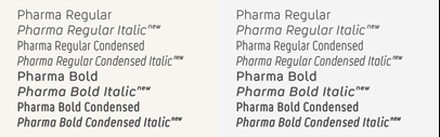 Pharma has been completed with italics and an extended character set.