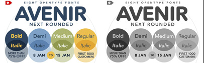 Get 8 weights of the new release Avenir Next Rounded for $99. 78% off the regular price.