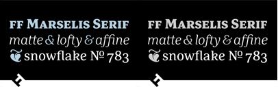 FF Marselis Serif‚ the third family of the FF Marselis super family after sans and slab.