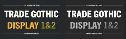 Monotype released Trade Gothic Display. Trade Gothic Display Complete Family Pack is 50% off for a limited time. 