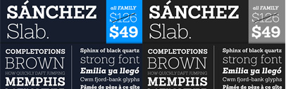 Latinotype released Sanchez Slab‚ a straight-edged version of Sanchez. Introductory offer: the Sanchez Slab Family for $49 instead of $126 till March 30th.