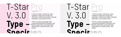 T-Star has been updated. The new Heavy weight replaced the old Headline weight‚ including lowercase letter. Also T-Star Pro supports Cyrillic and Greek now.
