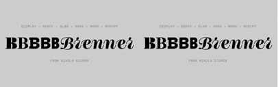 Typotheque released Brenner‚ Brenner Sans‚ Brenner Sans Condensed‚ Brenner Slab‚ Brenner Mono‚ Brenner Display‚ and Brenner Script.
