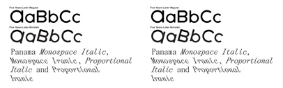 The Temporary State added Rotalic to Five Years Later‚ and Italic and Backslant to Panama.