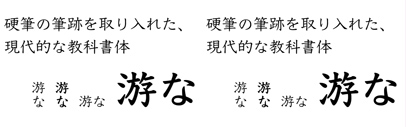 Jiyukobo released 游教科書体 New (Yu Kyokasho-tai New) and JKHandwriting. They were designed for textbooks for elementary school children.
