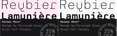 Heimat Mono and Heimat Stencil by Atlas Font Foundry are $159 instead of $249 till June 4th.