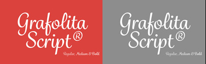 Grafolita Script‚ a warm and casual script face‚ consists of three weights. Designed by Rui Abreu.