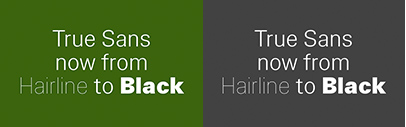 Bold Decisions added Hairline‚ Ultra Bold‚ and Black to True Sans.
