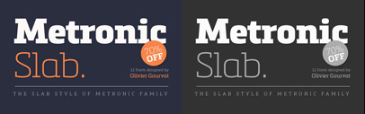 Metronic Slab Pro‚ a slab serif typeface with a technological and minimalist look for text and headlines. Metronic Slab Pro Family is 70% off till October 21.