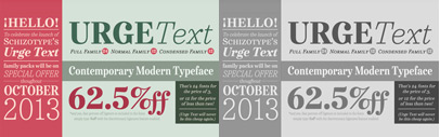 Urge Text‚ a new text typeface by Schizotype. 62.5% discount on families till Oct 31.