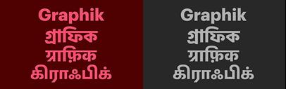 Graphik now supports three Indic scripts: Bangla‚ Devanagari‚ and Tamil.