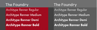Foundry Architype Renner as a new four weight family has been developed from the original Renner Regular and Bold‚ created by The Foundry for their first Architype Collections in the early 1990s. This new family features the old style figures and the experimental elements.