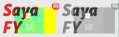 Saya FY‚ designed by Adrien Midzic‚ Alisa Nowak and Jérémie Hornus‚ published by FONTYOU. 60% off till February 23.