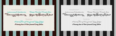 Ganache‚ a packaging and logo script designed by Laura Worthington.