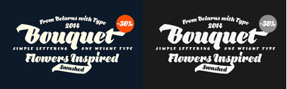 Bouquet‚ a heavy script‚ supporting Latin and Cyrillic. 30% off till Feb 23.