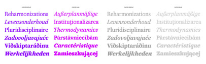 Caponi expands the notion of what Bodoni’s work was‚ in 3 families: Display‚ Slab‚ and Text.