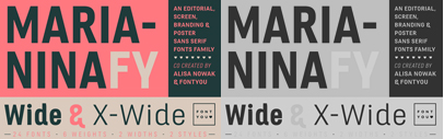 Marianina Extended FY comes with two wider widths‚ each of which consists of 6 weights and corresponding italics. 50% off till Aug 3.