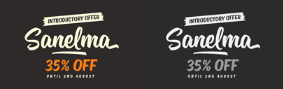 Sanelma‚ a brush script inspired by Hot Rod lettering and sign painting. 35% off until Aug 2