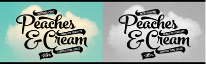 Peaches and Cream is a bold brush style script family of three weights‚ ornament set and an all caps font. 35% off until Aug 14.