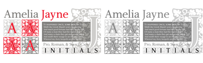 Amelia Jayne is Ted Staunton’s updated revision and expansion of his own Amelia decorative cap font.